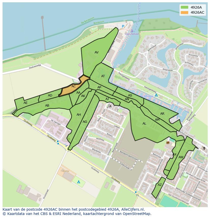 Afbeelding van het postcodegebied 4926 AC op de kaart.