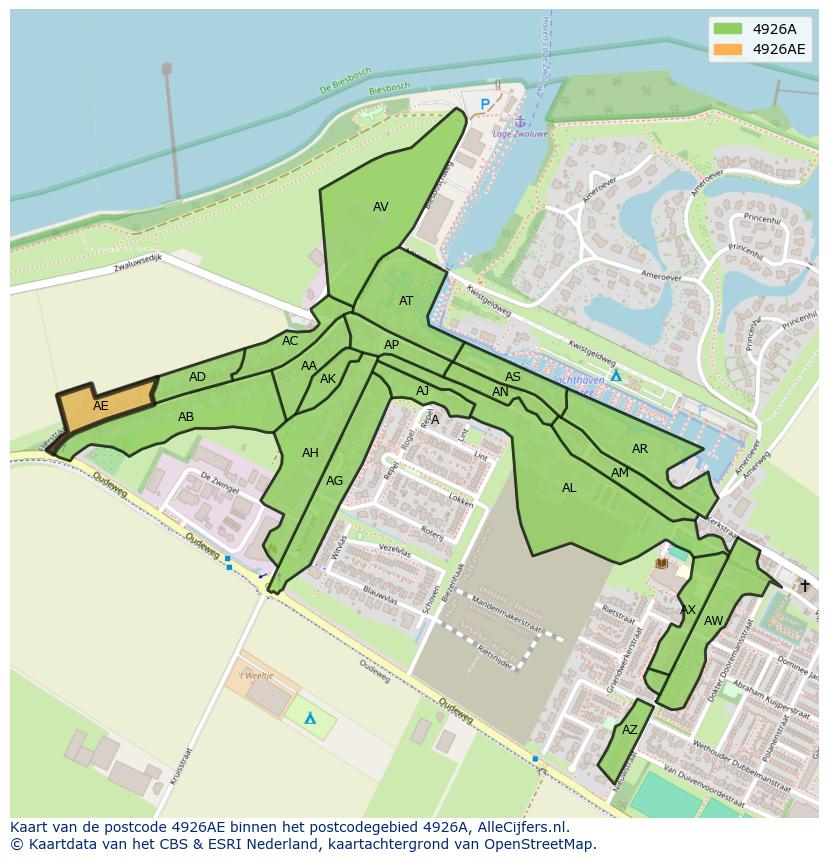 Afbeelding van het postcodegebied 4926 AE op de kaart.