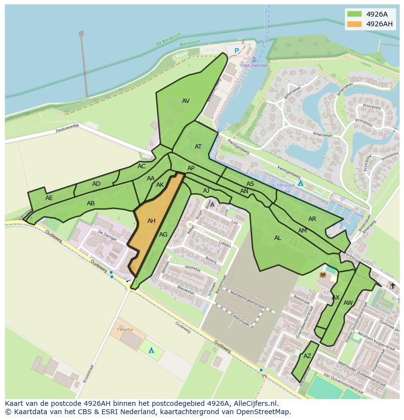 Afbeelding van het postcodegebied 4926 AH op de kaart.