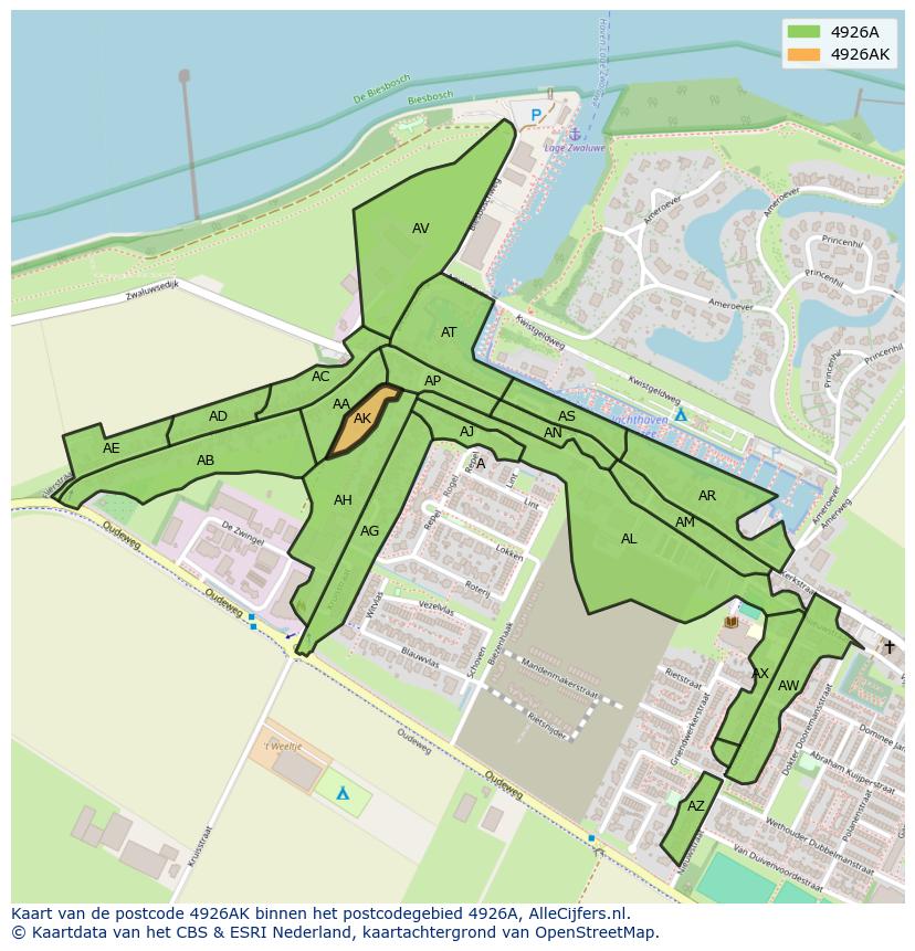 Afbeelding van het postcodegebied 4926 AK op de kaart.