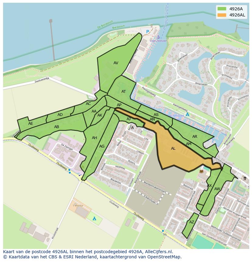 Afbeelding van het postcodegebied 4926 AL op de kaart.