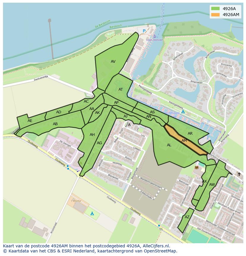 Afbeelding van het postcodegebied 4926 AM op de kaart.