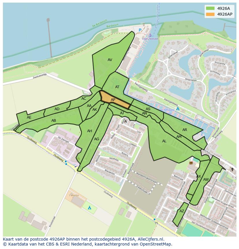 Afbeelding van het postcodegebied 4926 AP op de kaart.