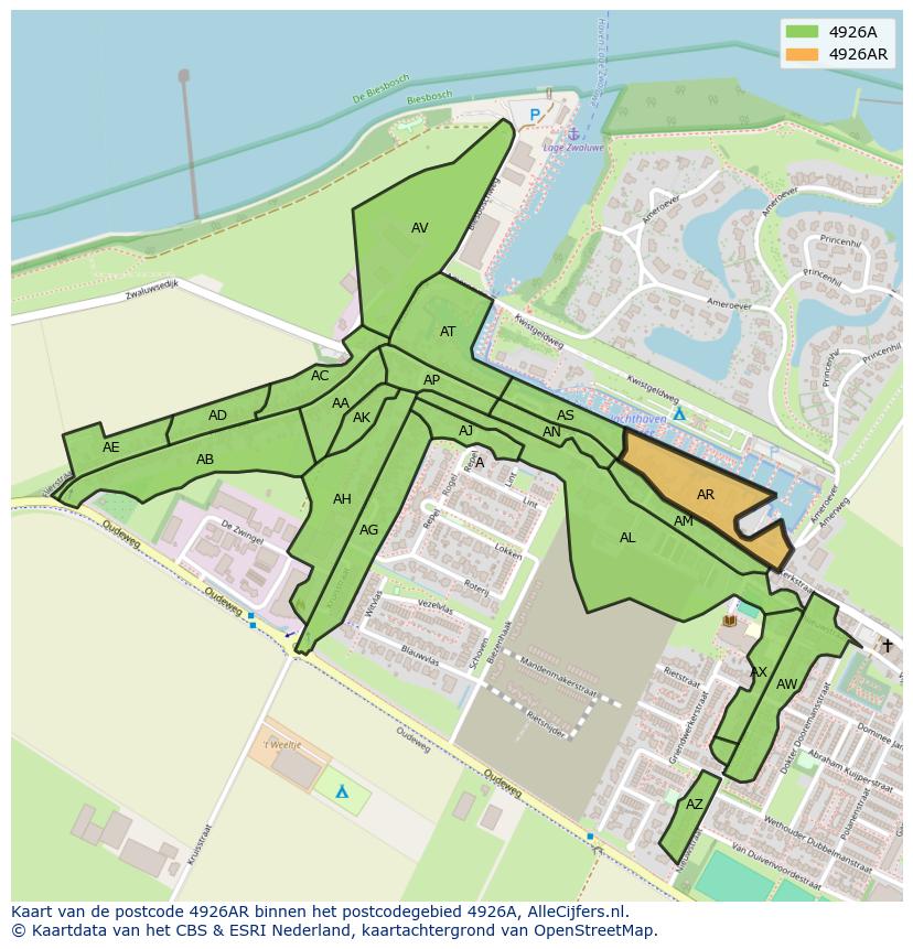 Afbeelding van het postcodegebied 4926 AR op de kaart.