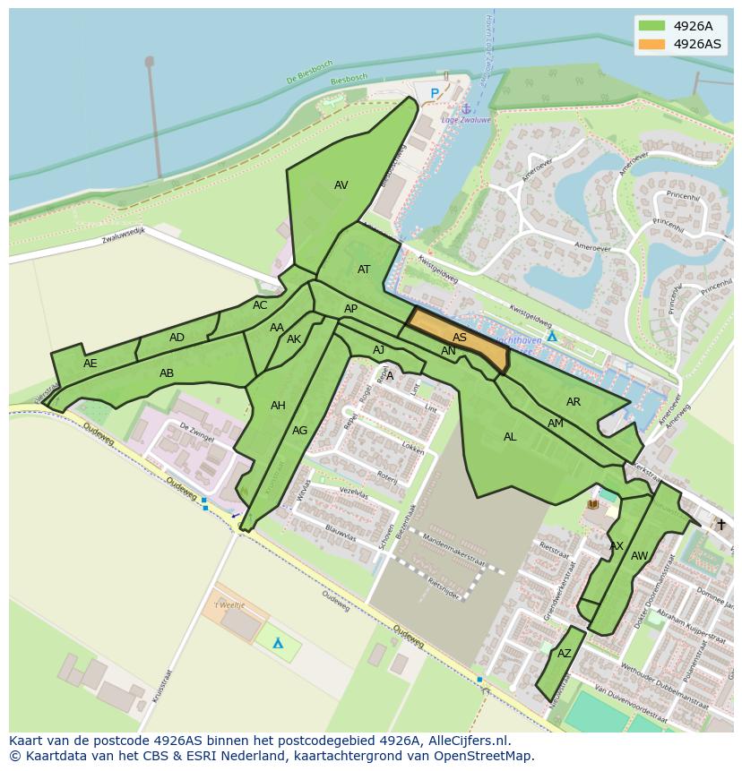 Afbeelding van het postcodegebied 4926 AS op de kaart.