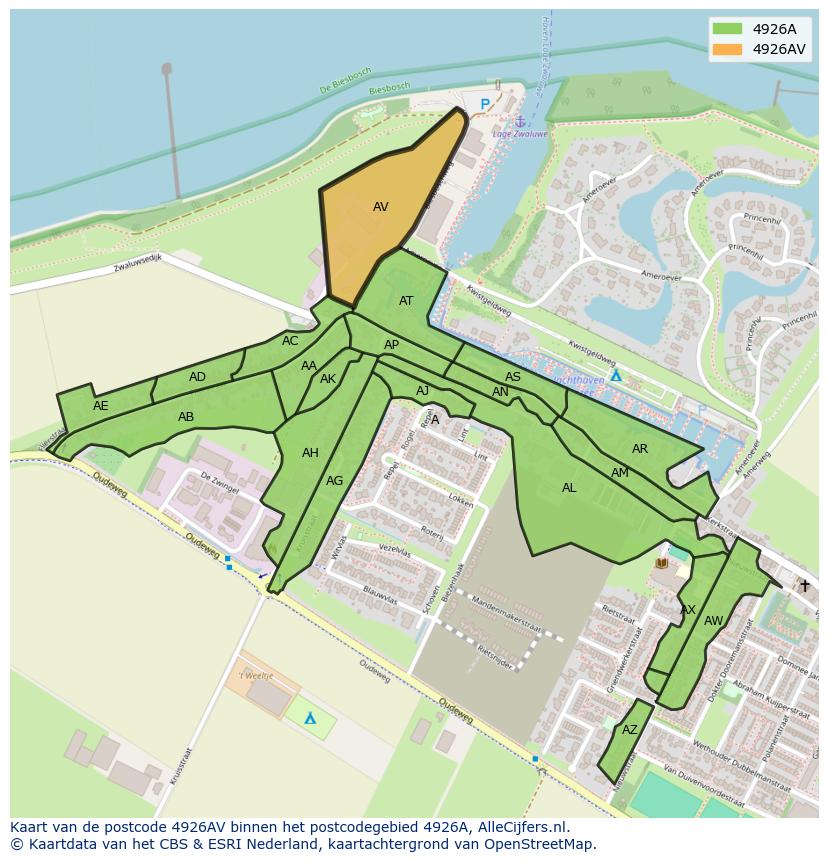 Afbeelding van het postcodegebied 4926 AV op de kaart.