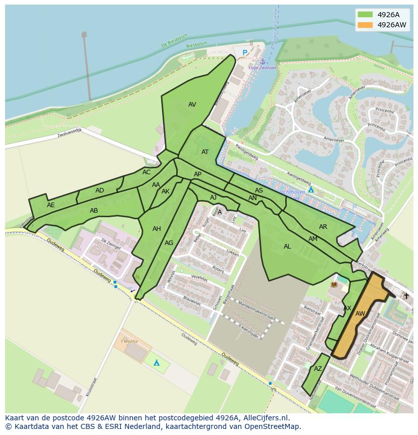 Afbeelding van het postcodegebied 4926 AW op de kaart.