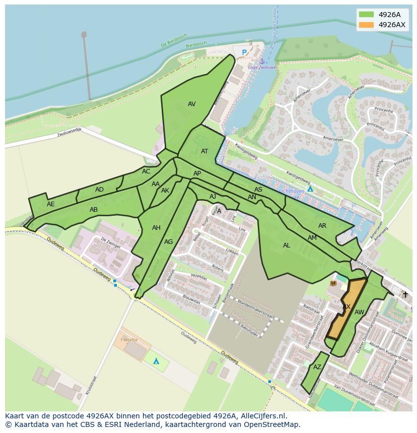 Afbeelding van het postcodegebied 4926 AX op de kaart.