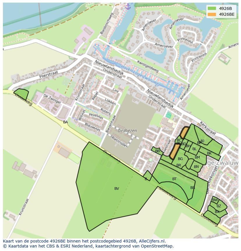 Afbeelding van het postcodegebied 4926 BE op de kaart.