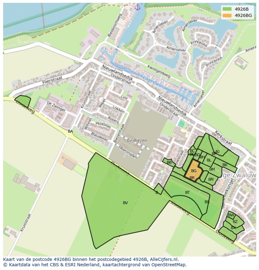 Afbeelding van het postcodegebied 4926 BG op de kaart.