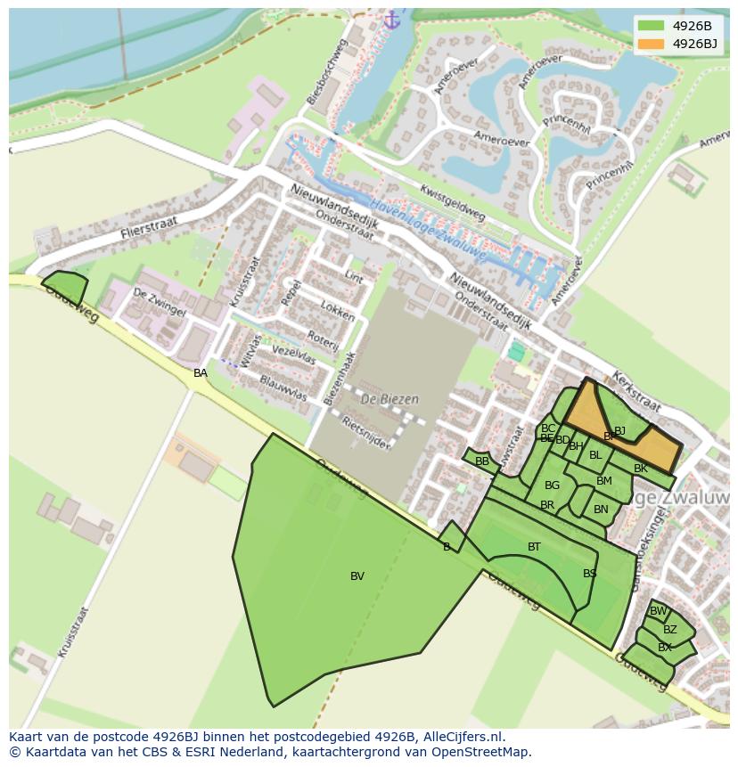 Afbeelding van het postcodegebied 4926 BJ op de kaart.