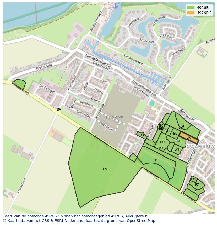 Afbeelding van het postcodegebied 4926 BK op de kaart.