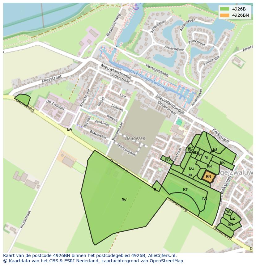 Afbeelding van het postcodegebied 4926 BN op de kaart.