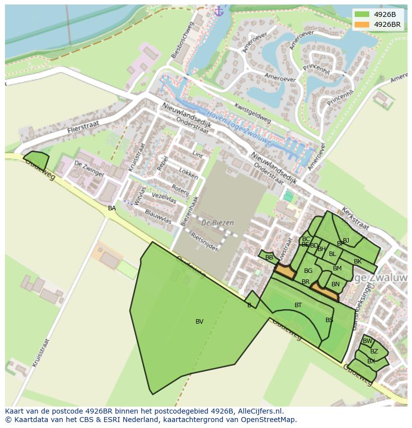 Afbeelding van het postcodegebied 4926 BR op de kaart.