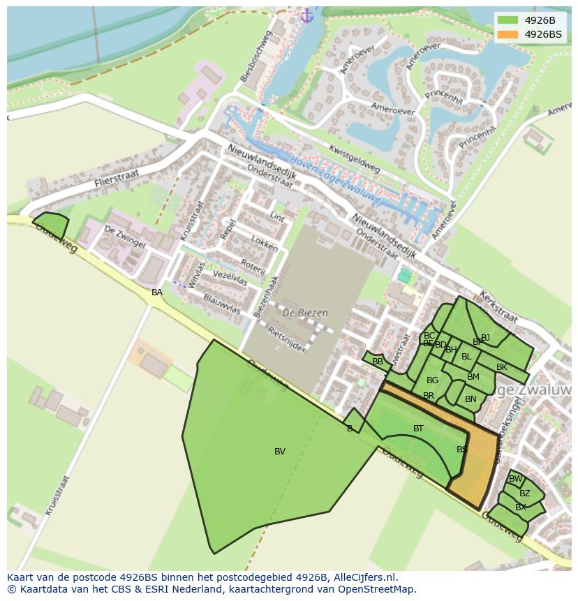 Afbeelding van het postcodegebied 4926 BS op de kaart.
