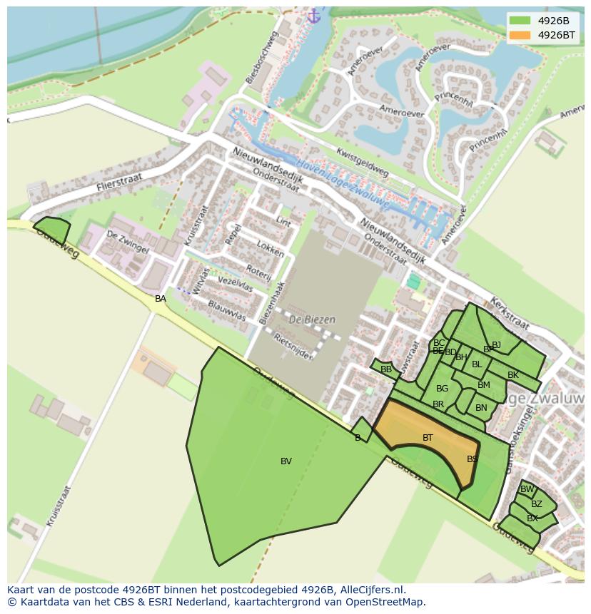 Afbeelding van het postcodegebied 4926 BT op de kaart.