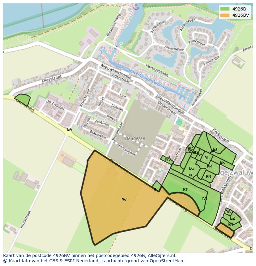 Afbeelding van het postcodegebied 4926 BV op de kaart.