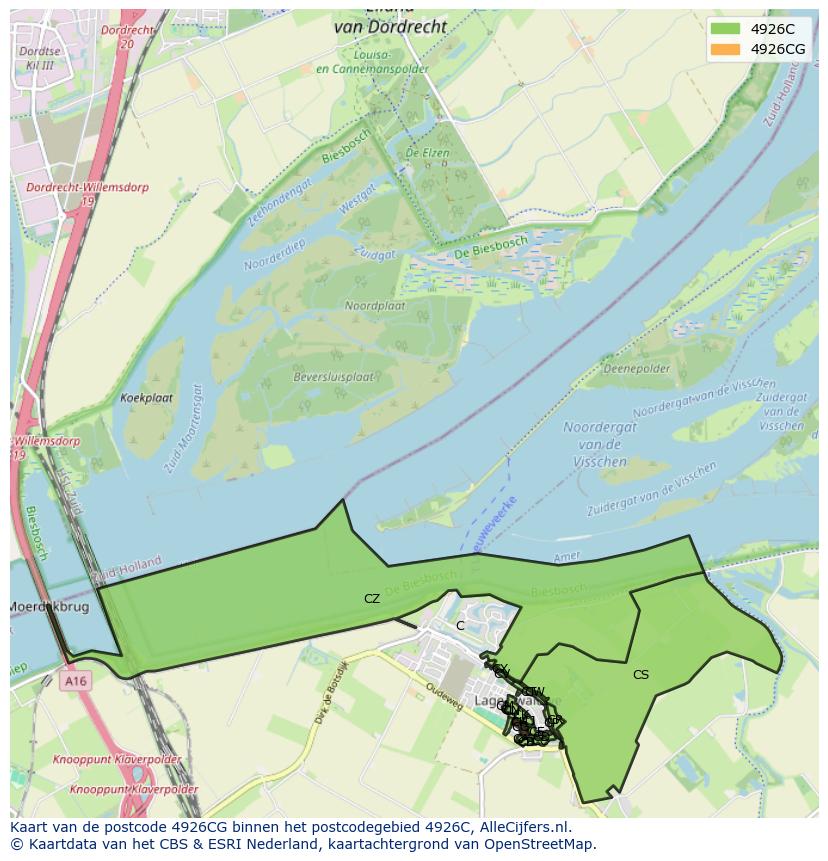Afbeelding van het postcodegebied 4926 CG op de kaart.