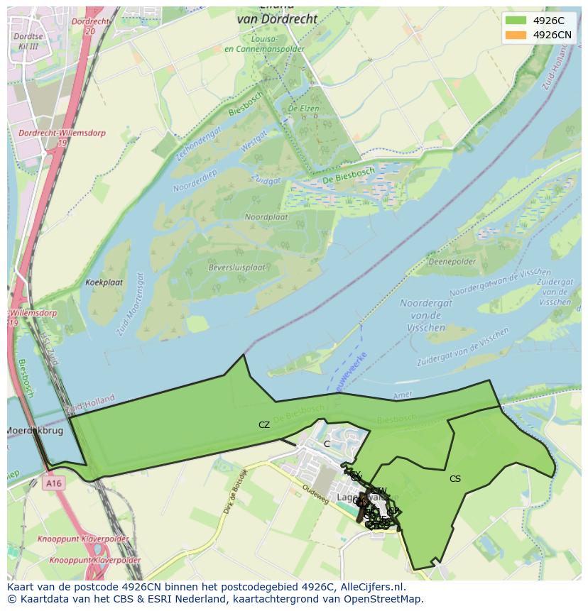 Afbeelding van het postcodegebied 4926 CN op de kaart.