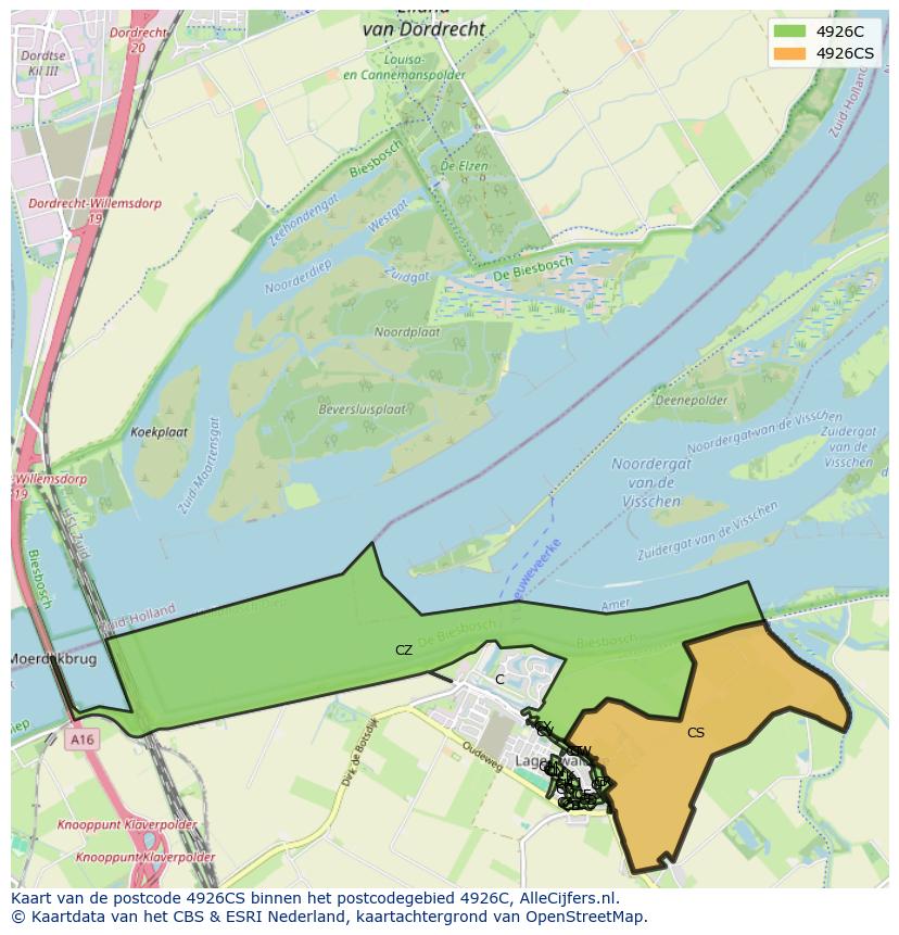 Afbeelding van het postcodegebied 4926 CS op de kaart.