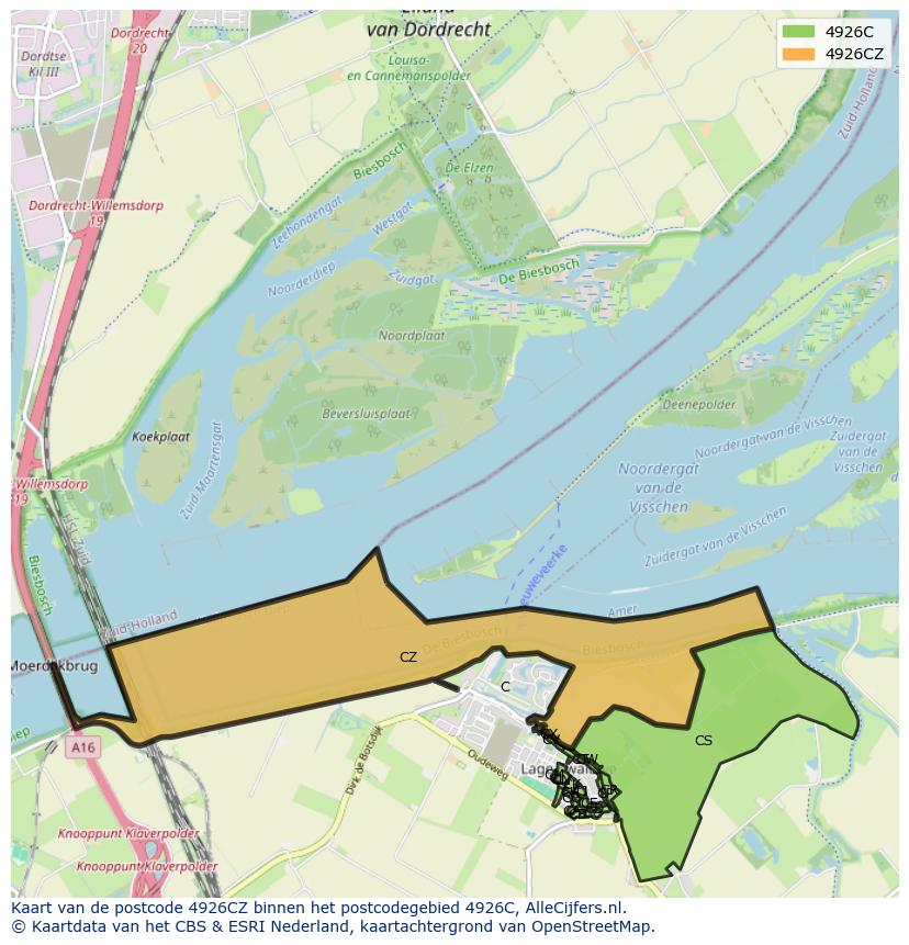 Afbeelding van het postcodegebied 4926 CZ op de kaart.
