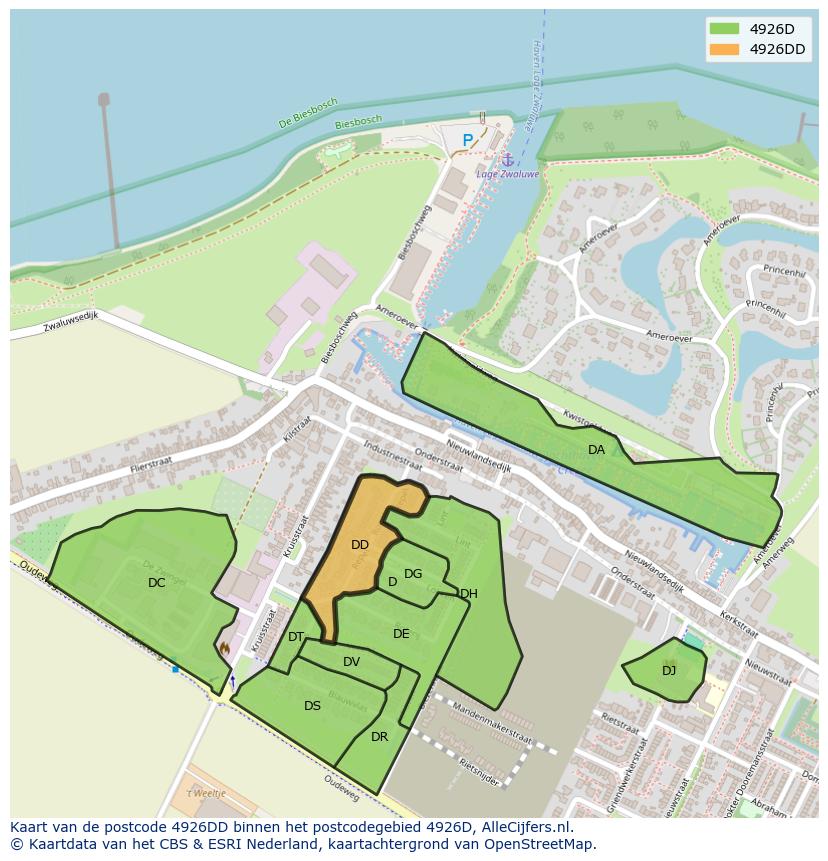 Afbeelding van het postcodegebied 4926 DD op de kaart.