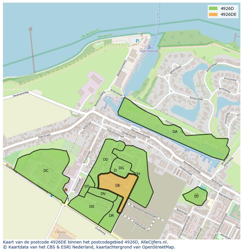 Afbeelding van het postcodegebied 4926 DE op de kaart.