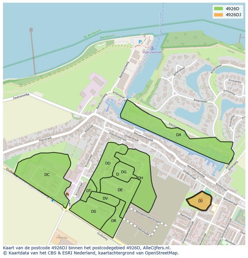 Afbeelding van het postcodegebied 4926 DJ op de kaart.