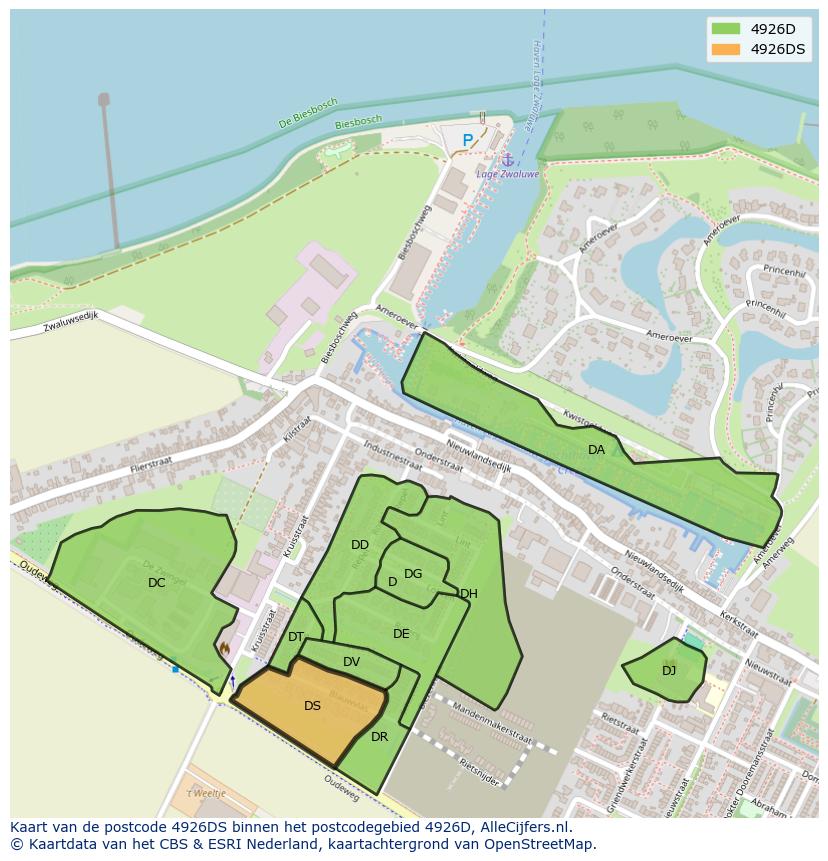 Afbeelding van het postcodegebied 4926 DS op de kaart.