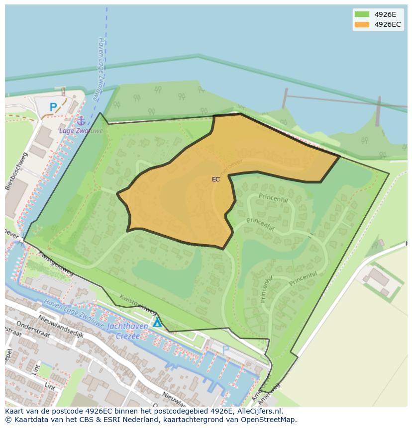 Afbeelding van het postcodegebied 4926 EC op de kaart.