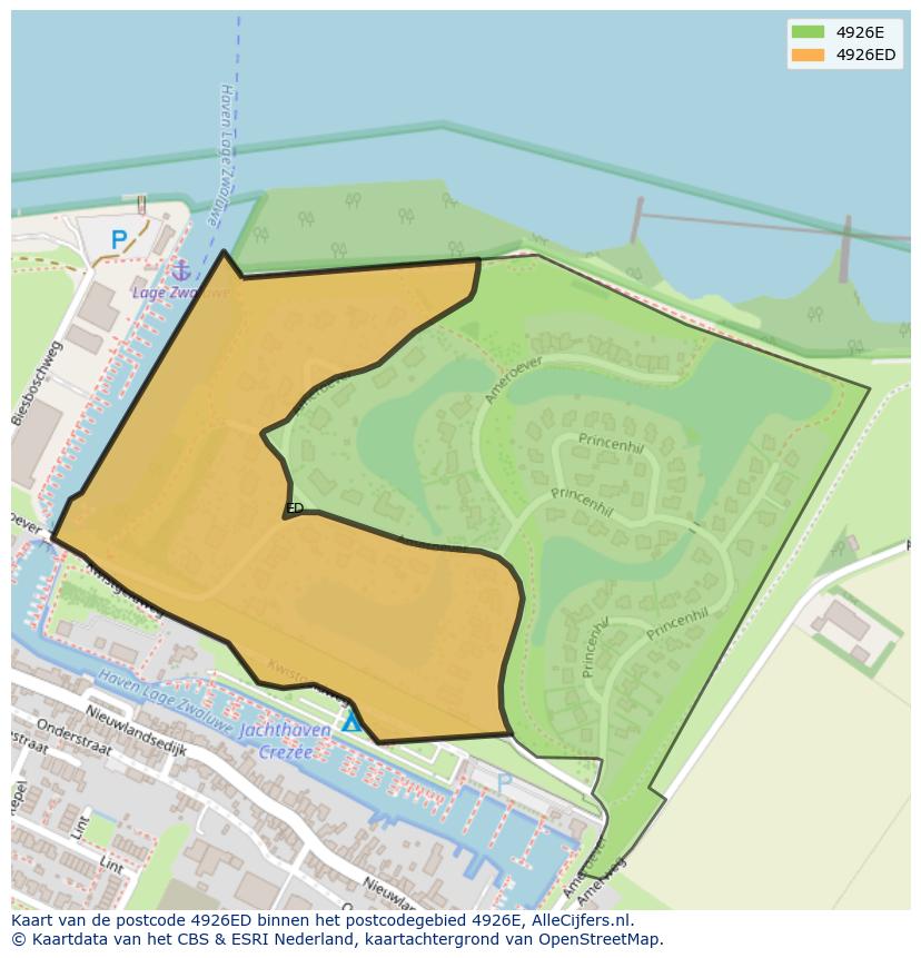 Afbeelding van het postcodegebied 4926 ED op de kaart.
