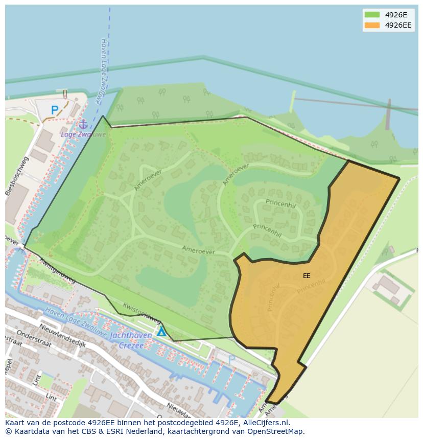 Afbeelding van het postcodegebied 4926 EE op de kaart.