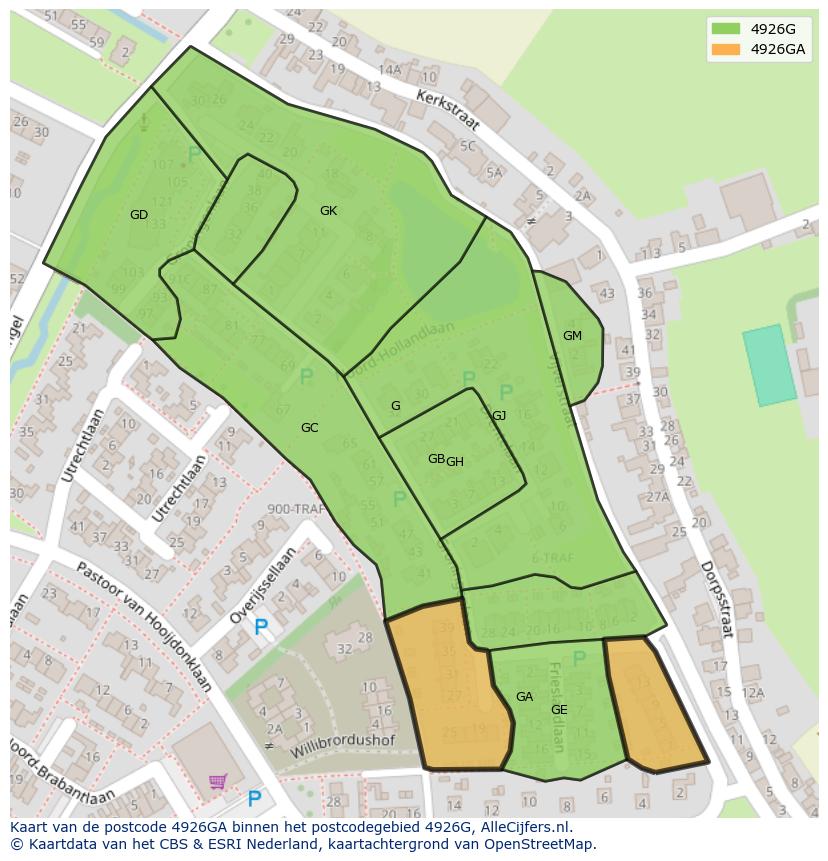 Afbeelding van het postcodegebied 4926 GA op de kaart.