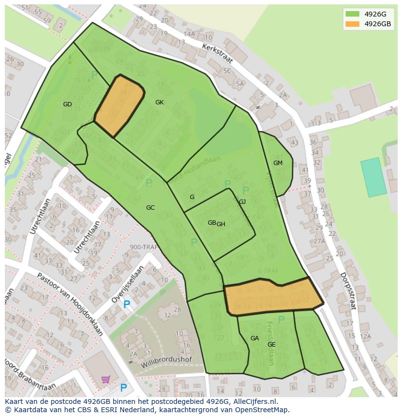 Afbeelding van het postcodegebied 4926 GB op de kaart.