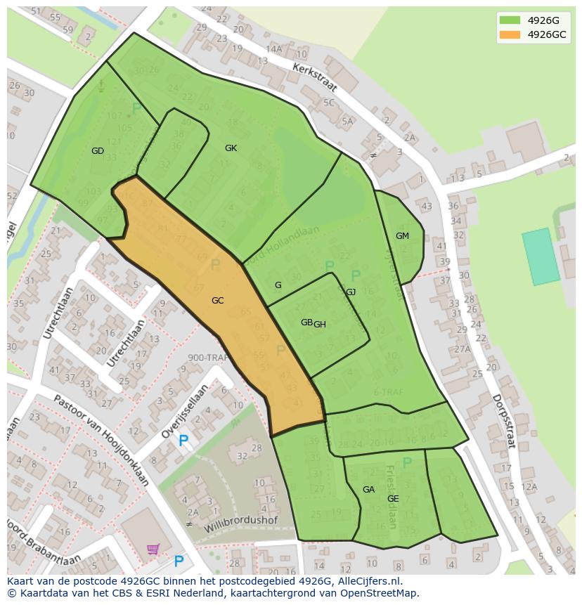 Afbeelding van het postcodegebied 4926 GC op de kaart.