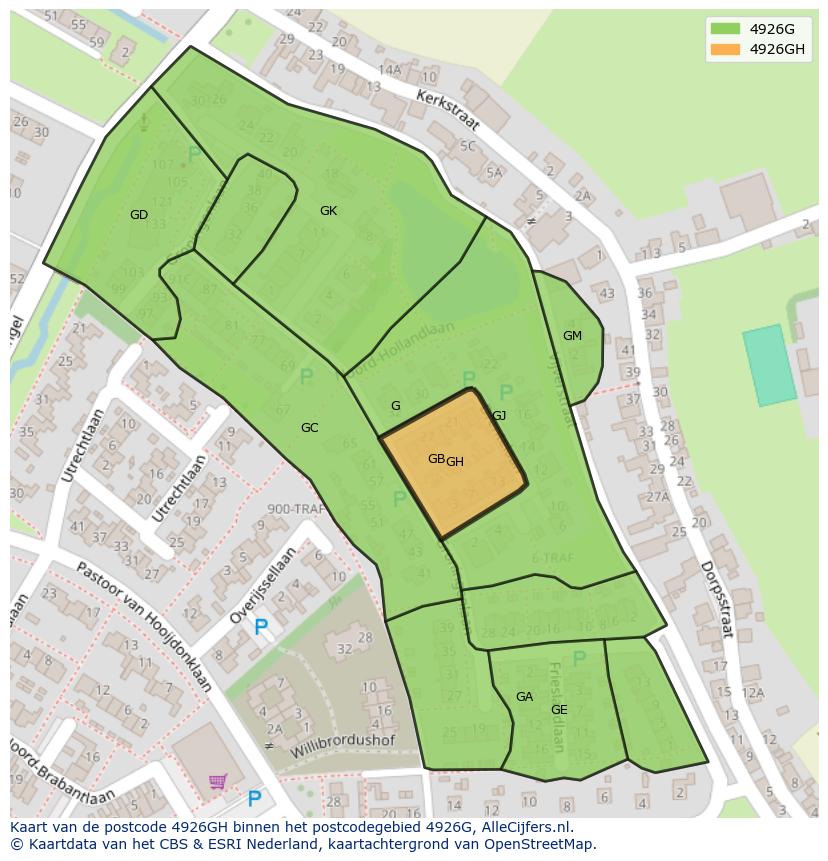 Afbeelding van het postcodegebied 4926 GH op de kaart.