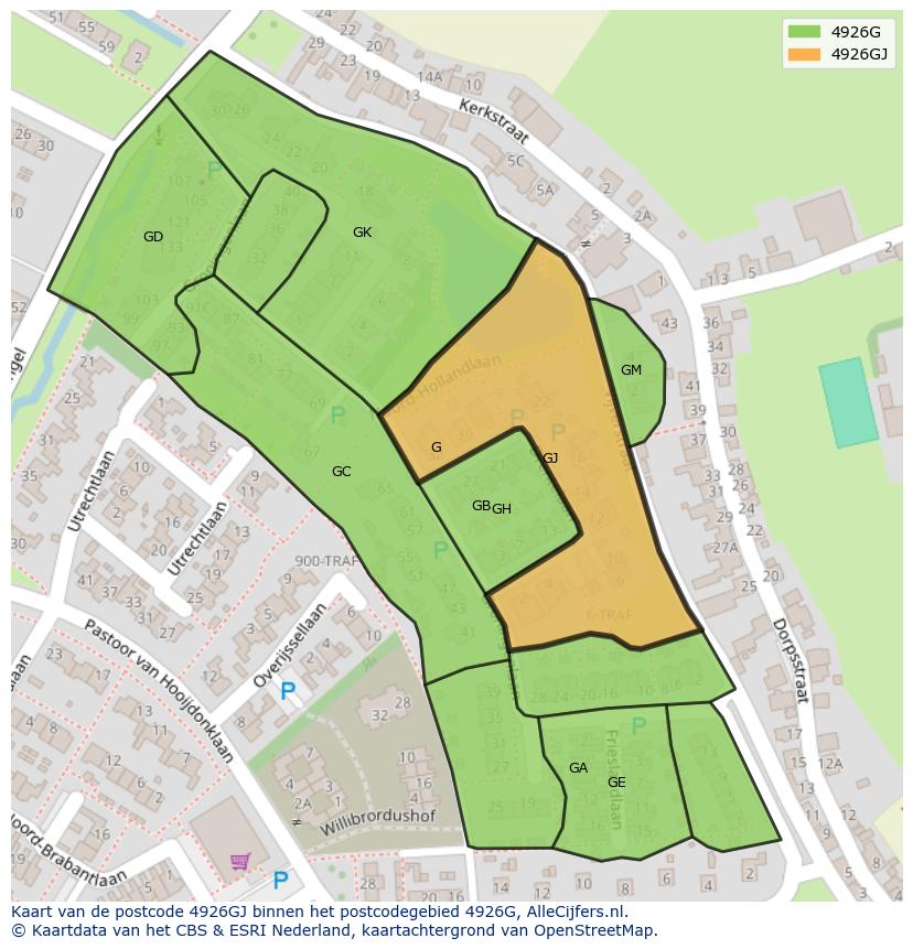 Afbeelding van het postcodegebied 4926 GJ op de kaart.