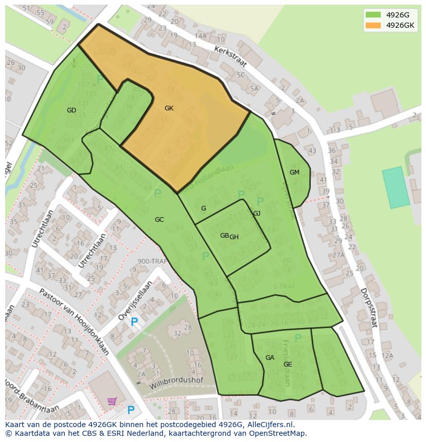 Afbeelding van het postcodegebied 4926 GK op de kaart.