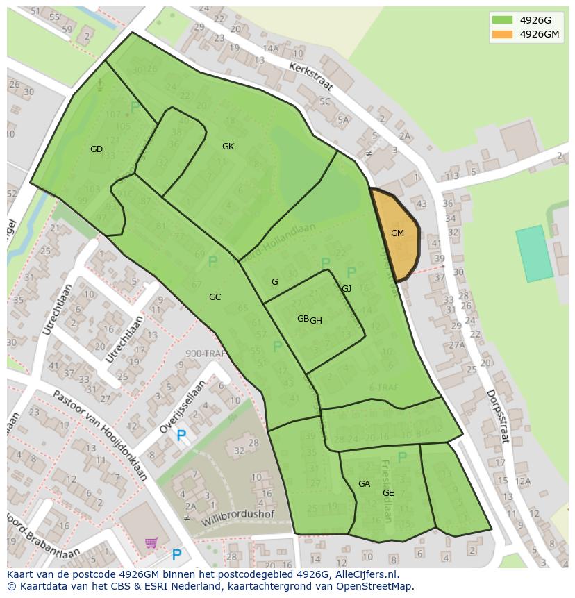 Afbeelding van het postcodegebied 4926 GM op de kaart.