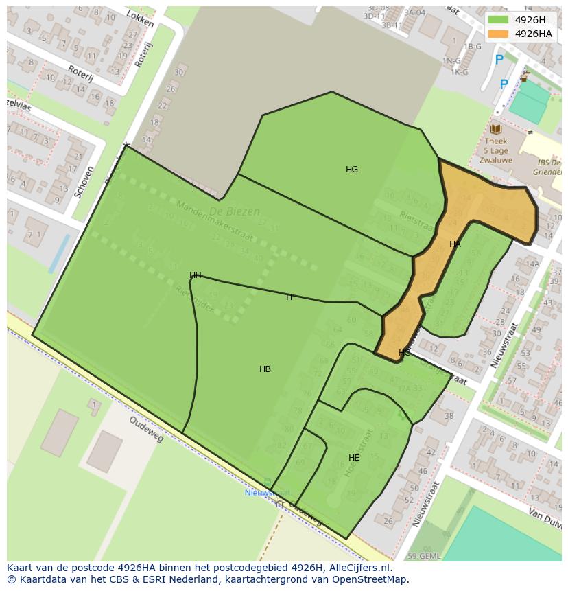 Afbeelding van het postcodegebied 4926 HA op de kaart.