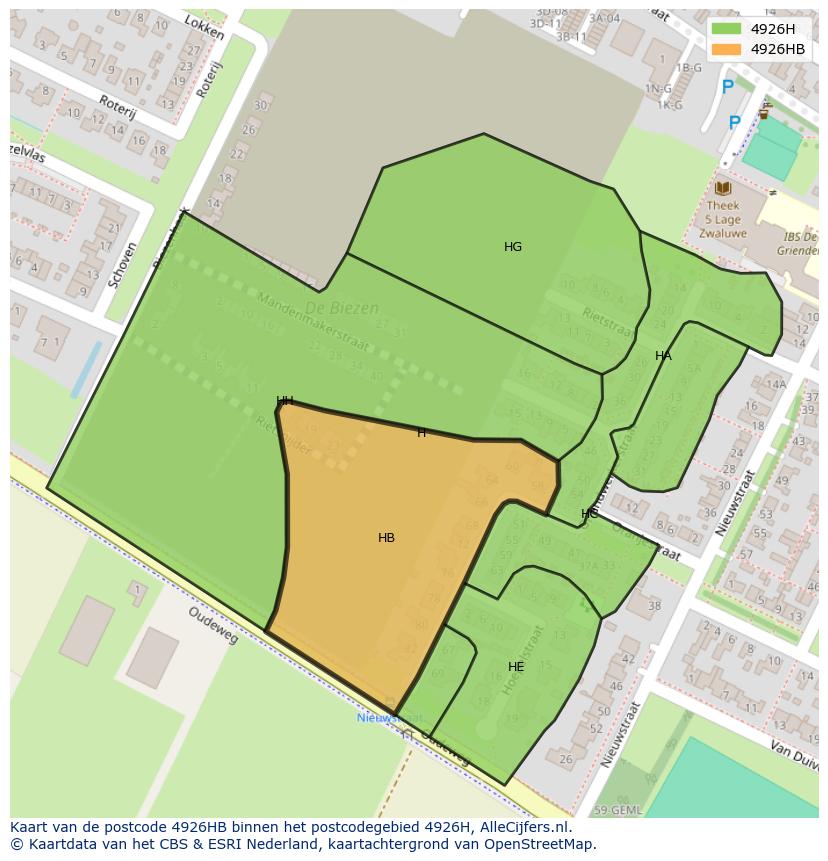 Afbeelding van het postcodegebied 4926 HB op de kaart.