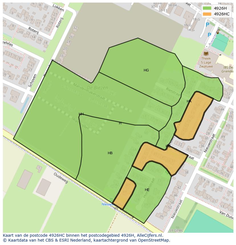 Afbeelding van het postcodegebied 4926 HC op de kaart.