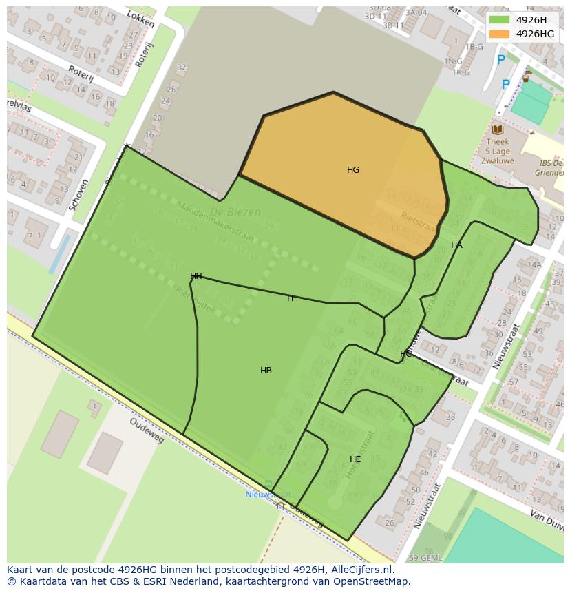 Afbeelding van het postcodegebied 4926 HG op de kaart.