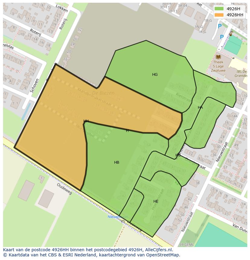 Afbeelding van het postcodegebied 4926 HH op de kaart.