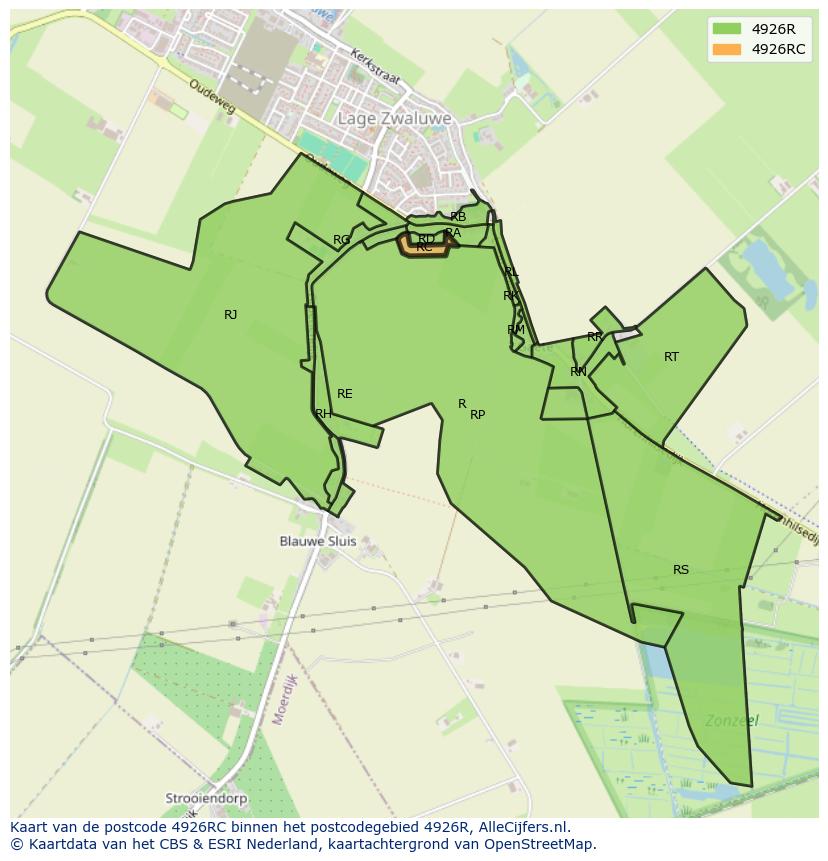 Afbeelding van het postcodegebied 4926 RC op de kaart.