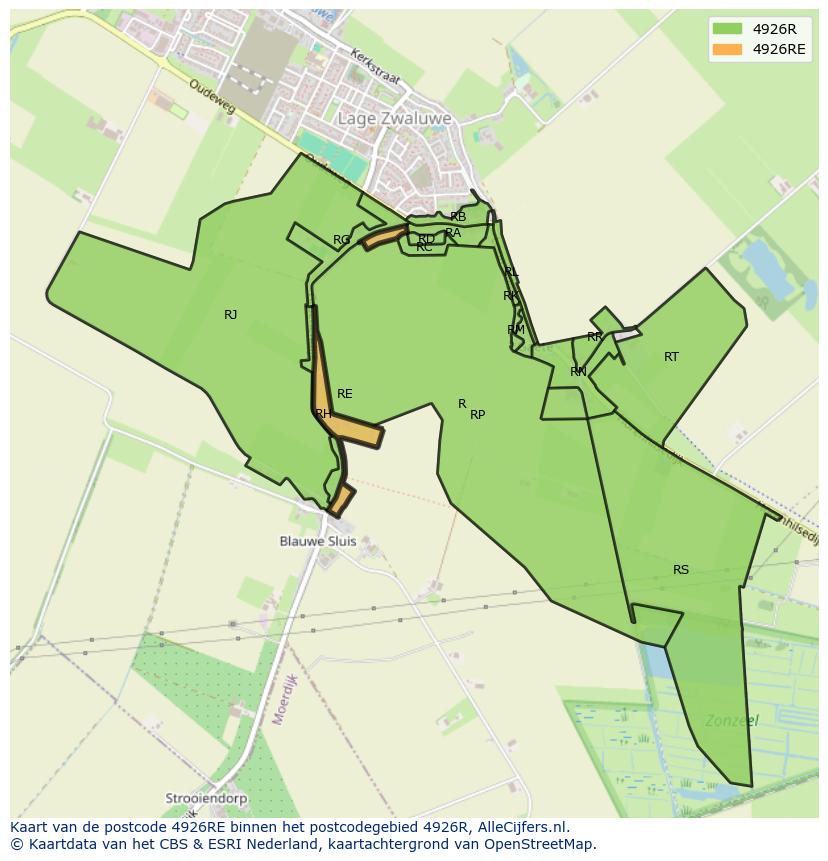 Afbeelding van het postcodegebied 4926 RE op de kaart.