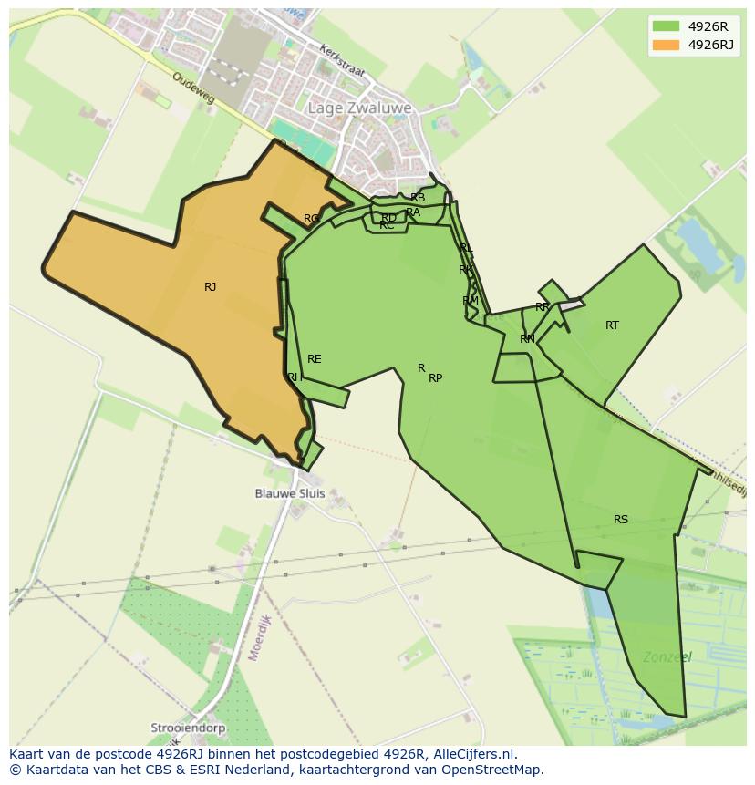 Afbeelding van het postcodegebied 4926 RJ op de kaart.
