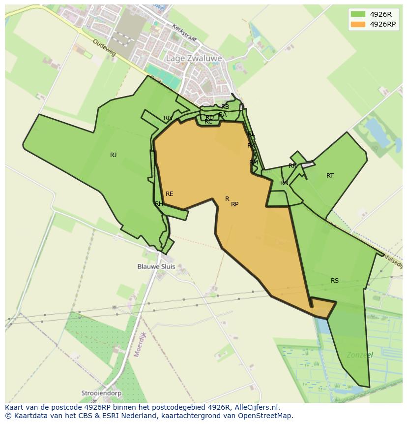Afbeelding van het postcodegebied 4926 RP op de kaart.