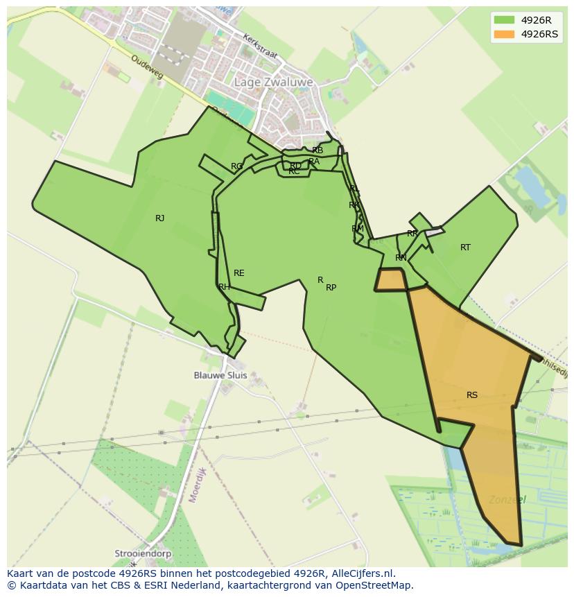 Afbeelding van het postcodegebied 4926 RS op de kaart.