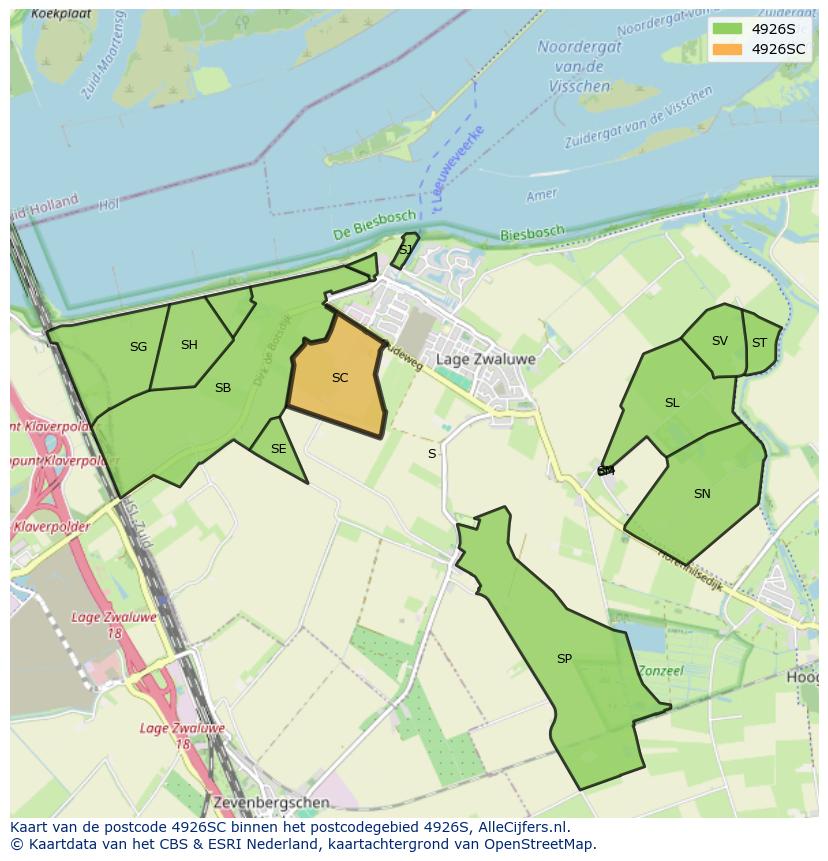 Afbeelding van het postcodegebied 4926 SC op de kaart.